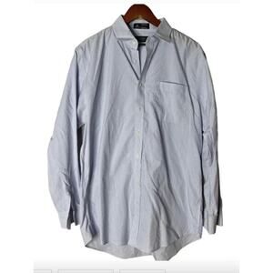 NORDSTROM Blue & White Striped Traditional Fit Long Sleeve Button Down